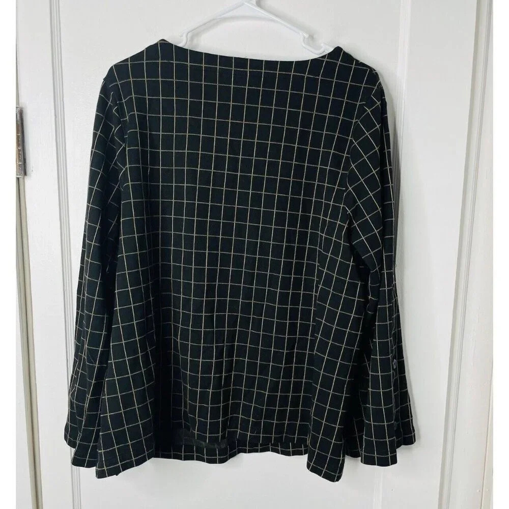 J Jill Ponte Blouse 2x WindowPane Plaid Button Accent Stretch Side Slit Buttons - Picture 3 of 8